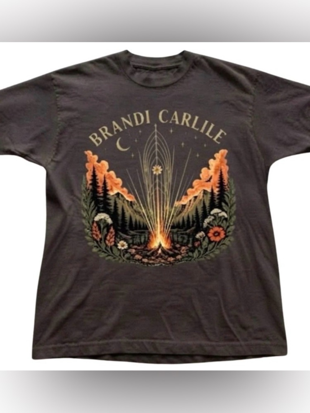 Brown Brandi Carlile Graphic Tee with Campfire Design